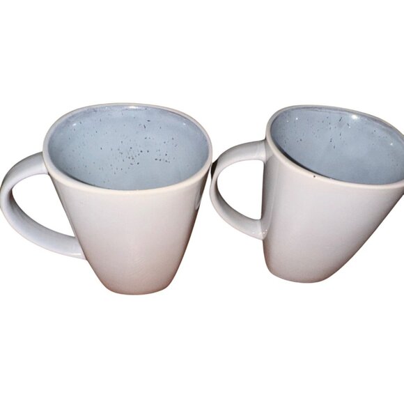 Set Of 2 Soho Lounge Ceramic Mugs With Speckled Interior In Light Blue & White - Picture 1 of 7